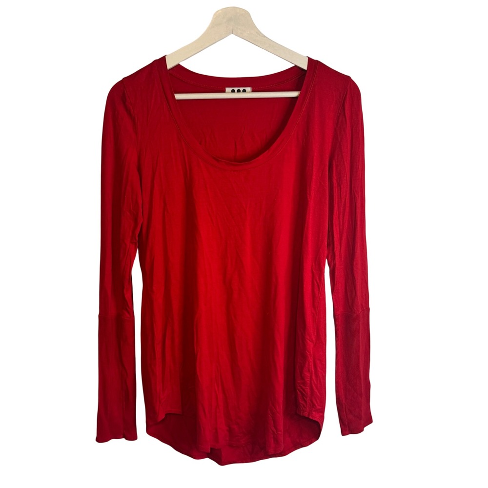 Three Dots Red Scoop Neck Long Sleeve Casual Top Women's Small